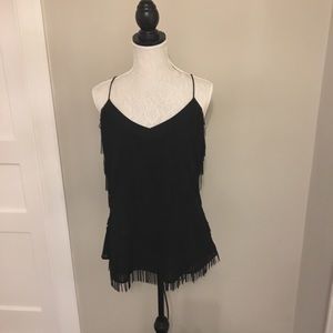 Black Fringe Racer Back Camisole